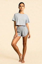 Conjunto de short con aberturas y crop top Carmen Gris